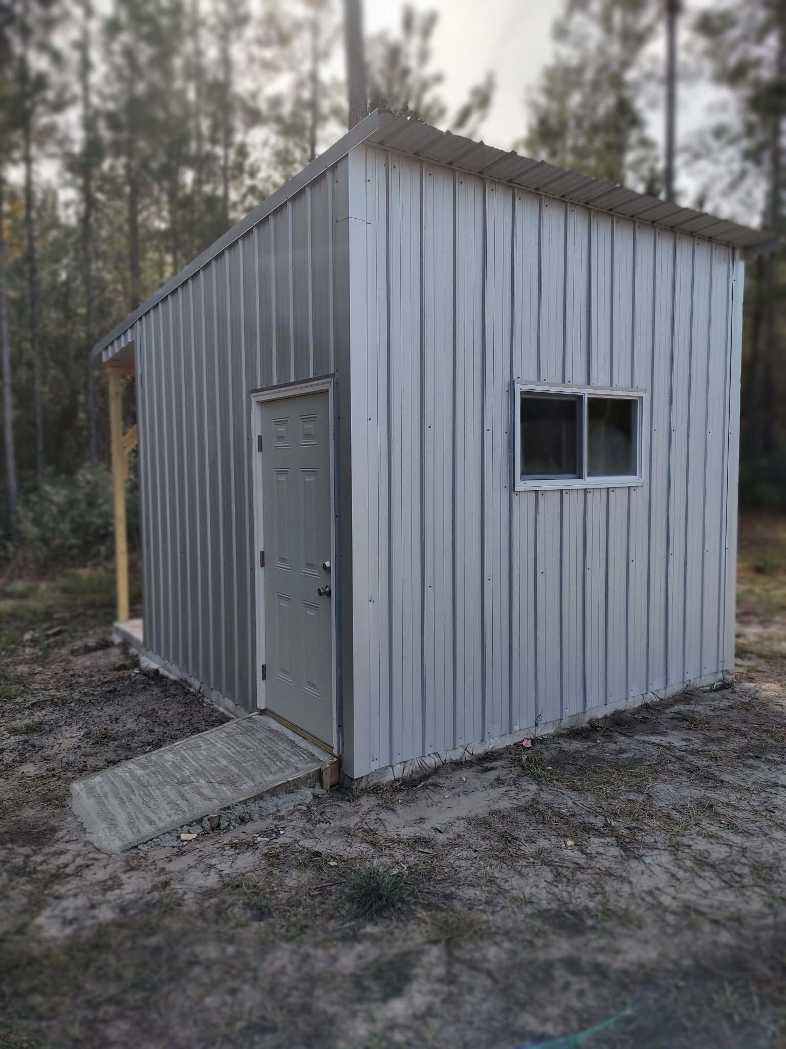 Metal shed with door and window